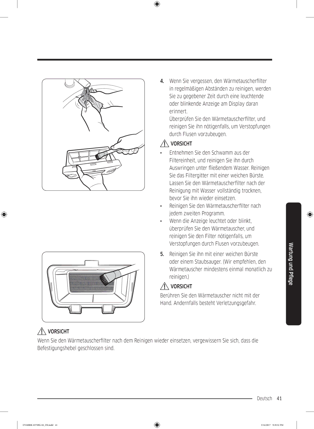 Samsung DV80K6010CW/EG, DV8EK6010EW/EG manual Deutsch 41  